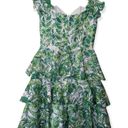 Lilly Pulitzer Green White Floral Off-The-Shoulder Tiered Ruffle Mini Dress Photo 3