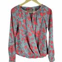 Yoana Baraschi  Printed Faux Wrap Top Blouse Red Gray Size S/M Photo 0