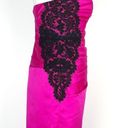 David's Bridal  Y2K Hot Pink Satin Strapless Prom Dress Black Lace Pleated Size 2 Photo 3