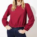 Loft  NWT Berry Striped V Wrap Back Long Sleeve Cropped Top Size Small Photo 0