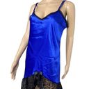 Petra Fashions Vintage  Size Medium Blue Satin Chemise Slip Sheath Lace Nighty Photo 5