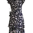 Adrianna Papell  Dress Ditsy Navy Ivory Petunia Tiered Cap Sleeve Dress Size 4 Photo 3