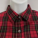 Nordstrom Vintage  Button-Up Shirt Women Plaid Long Sleeve Red Collar Tomboy Work Photo 11