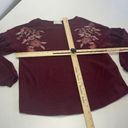 Jun & Ivy  Shirt Womens XX Small Maroon Red Floral Embroidered Long Sleeve Knit Photo 4