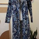 Vintage Blue  Abstract Printed Cotton Long Collared House Duster Blazer Trench Photo 0