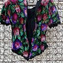 Laurence Kazar Vintage 80s  New York floral sequin silk blouse silk pink green PS Photo 6