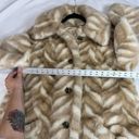 Vintage Sharpee Cream Brown Faux Fur Large Button Up Collared Coat Photo 2