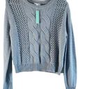 Abound  Cable Knit Open Knit Crew Neck Sweater in Green Shore M Photo 2