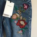 ZARA Light Wash Denim Floral Rose Embroidered Studded Raw Hem Skinny Jeans NEW Photo 6