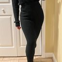 Two Pieces Set Knit Crop Top Long Skirt Sweater Blouse Turtleneck Maxi Skirt Slim Fit Loose Top Tee Black Photo 0