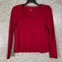 J.Jill  Red Velvet Trimmed Tee Long Sleeve T-Shirt - Size Small - Scoop Neck Top Photo 0