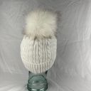 Altar'd State  Womens Winter Faux Fur Bobble Beanie Ivory Cable Knit Fleece Lined Photo 3