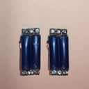 Vintage Blue  Thermoset Rectangular Blue Rhinestone Clip On Earrings Photo 3