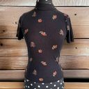 Ivy and Main  Womens Sz M Tee Ditsy Rib Mock Neck Black Top Flowers Stretchy Photo 5