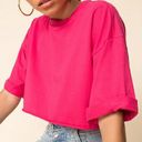 superdown  Candice Crop Top in Hot Pink Raw Hem Cropped Size Medium Photo 0