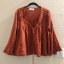 PPLA Boho hippie indie bohemian festival burnt orange bell flounce sleeve v-neck top blouse w/tassels  Similar to free people, anthropologie Photo 0