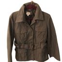 J.Jill  Olive Green Short Lined Trench Coat Belted Pockets Size LP Casual Photo 0