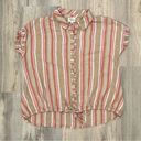 Ava James Linen Blend Short Sleeve Button Shirt Striped Drawstring Top Size M Photo 0