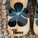 Wild Honey  Wooden Floral Hibiscus Sequined Thong Flip Flops Sandals 8 Photo 3