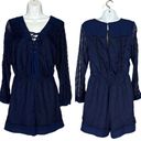 Adelyn Rae Dark Blue Lace Romper SIZE XS Long Sleeve Embroider Cocktail Romantic  Photo 2