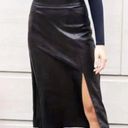 Spanx Leather-Like Midi Skirt Noir A-Line Shiny High-Waist Pencil Mid-Length S Photo 6