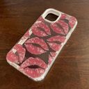 Red Lips Kiss Print White Border iPhone 14 Case Photo 0