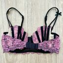 Victoria's Secret Victoria’s Secret Vintage Y2K Pink Black Bow Floral Lace Balconette Bustier Bra Photo 2