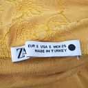 ZARA  Yellow Gold Floral Flower Print Pattern Straight Pencil Ruched Skirt Small Photo 1