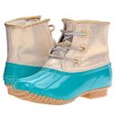 Jack Rogers  Chloe Teal & Gold Waterproof Duck Rain Boots Photo 0