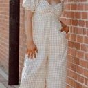 NWOT GINGHAM COTTAGECORE JUMPSUIT Tan Size L Photo 0