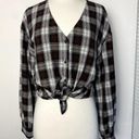 Treasure & Bond  Plaid V Neck Button Up Long Sleeved Red White & Brown Boho Shirt Photo 4