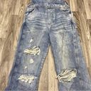 Divided  by H&M Straight Leg Light Wash Blue Denim Bib Overall Jeans Distressed 4 Photo 4