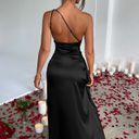 Black Backless Satin Maxi Dress Photo 2