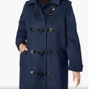 Woman Within  Wool Hooded Toggle Long Coat Size 16W Navy Blue Photo 0