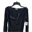 Free People  Sloane Bodysuit in Black Snap Henley Long Sleeve Small New Photo 5