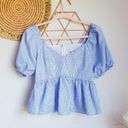 English Factory Nordstrom,  New Blue Gingham Peplum Puff Sleeve Top Size Small Photo 9