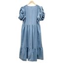 VERO MODA NWT  Puff Sleeve Seersucker Tiered Midi Dress Denim Blue Size Large NEW Photo 4