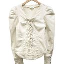 Bohme  Micah Corset Top Puff Sleeve Lace Up Denim Blouse Ivory Cream Size Small Photo 1