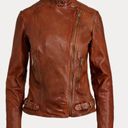 Ralph Lauren Lauren  Women's Lambskin Leather Moto Jacket 8 Dark Walnut 80s Rock Photo 6