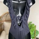 Michael Kors Michael  Women's Black Ruffle Deep V One-piece Swimsuit Size 6 Photo 6