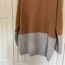 BCBGMAXAZRIA  Turtleneck Tunic Sweater Colorblock Sz Medium Camel Grey Photo 9