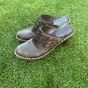 Frye Charlotte chocolate brown leather studded slip on wedge mules 7 Photo 14