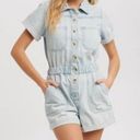 Bluivy Light Blue Denim Distressed Shorts Romper Size Small Photo 0