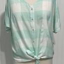 Style & Co . Gingham Tie Front Short Sleeve Button Up Linen Top Mint White Medium Photo 11