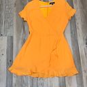 Blue Blush Boutique Blush Wild Tangerines Faux Front Wrap Mini Dress with Ruffled Hem size small.  Photo 5