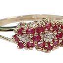 Ruby  + Diamond 10K 10KT Yellow Gold Flower Cluster Design Ring Sz 6.75 Photo 1