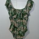 Gianni Bini  Lush Gardens Cream & Green Off-Shoulder Ruffle One Piece Swimsuit XL Photo 8