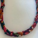 Vintage Colorful Wooden Beaded Twist
Statement Necklace Rainbow Y2K Handmade Photo 5