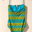 Trina Turk  One Piece Floral Halter Swimsuit Sz 4 Built In Padded Bra Green Blue Photo 2