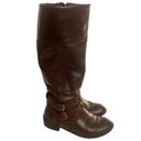 AZ Denver Faux Leather Brown Calf Heeled Zippered Womens High Fashion Boots 8M Size 8 Photo 2